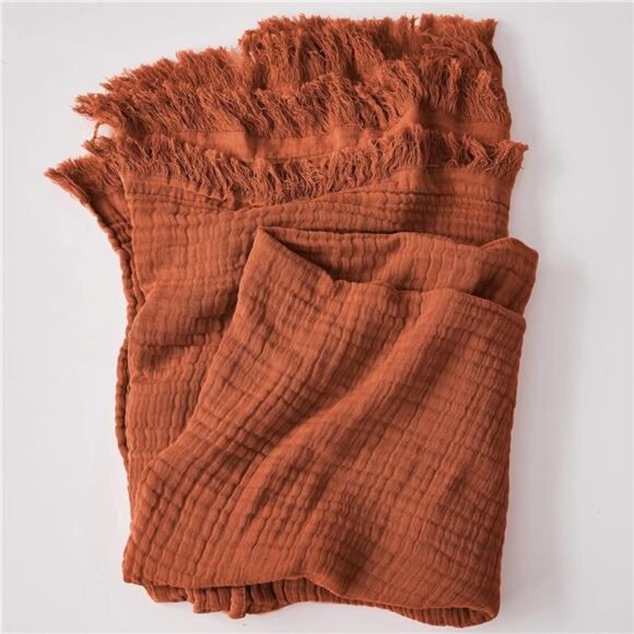 Cotton Throw Blanket Soft Lightweight Cozy Gauze Knit Woven Tassel Farmhouse Bed - Picture 7 of 8